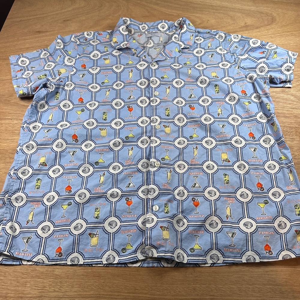 Old Navy XXXL Tall Cocktail Print Camp Shirt Blue Hawaiian Button Up